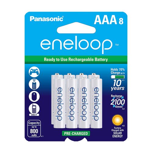 Pilas Recargables Panasonic Eneloop AAA x8 750mAh (No Incluye Cargador)