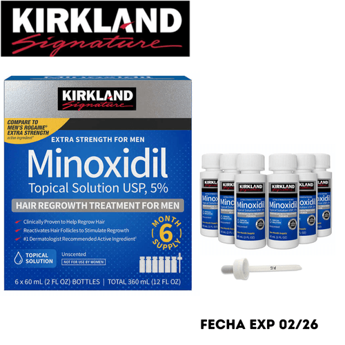 Minoxidil Kirkland 5% ORIGINAL/ CAJA SELLADA de 6 frascos para 6 meses