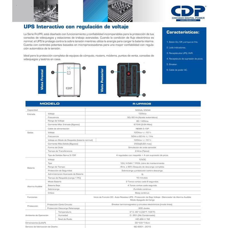 UPS-8-tomas-CDP-R-UPR508i-interactivo-500VA-250W-220V