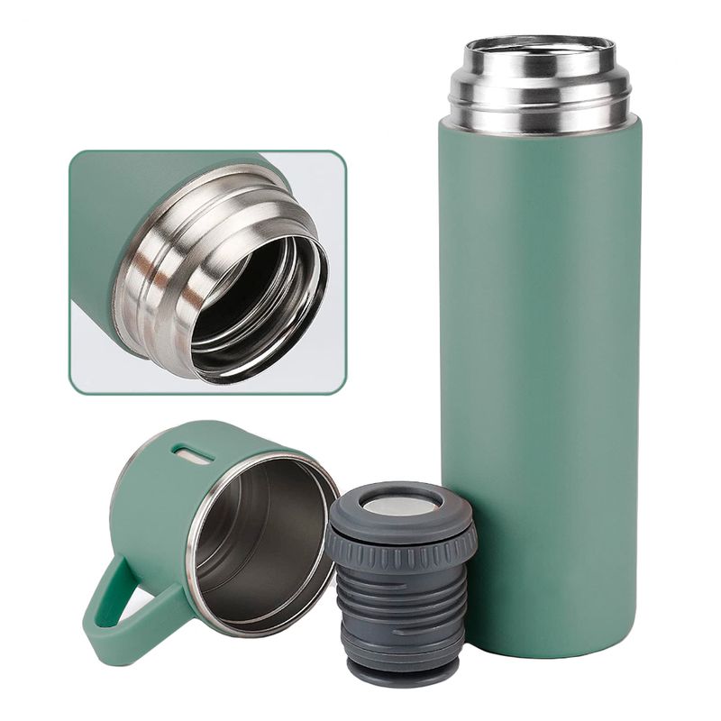 Set-de-3-Piezas-Termo-500ml-con-Tazas-de-Acero-Verde