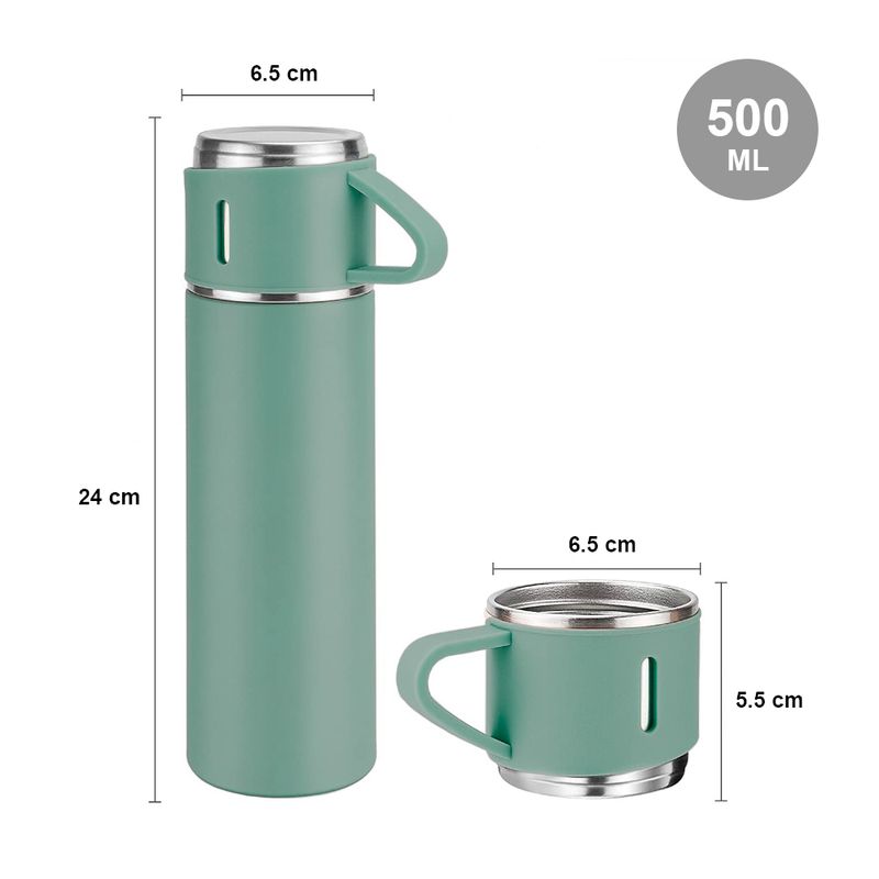 Set-de-3-Piezas-Termo-500ml-con-Tazas-de-Acero-Verde