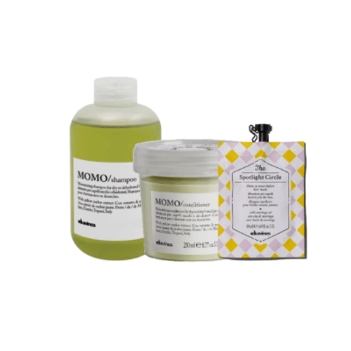 Davines Pack Momo para cabello deshidratado Shampoo momo 250ml+ Acondicionador momo 250ml+ Mascarill