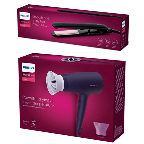 COMBO PHILIPS SECADORA 2100 W 6 VELOCIDADES + ALISADORA CON RECUBRIMIENTO CERAMICO BHD340 + HP8321