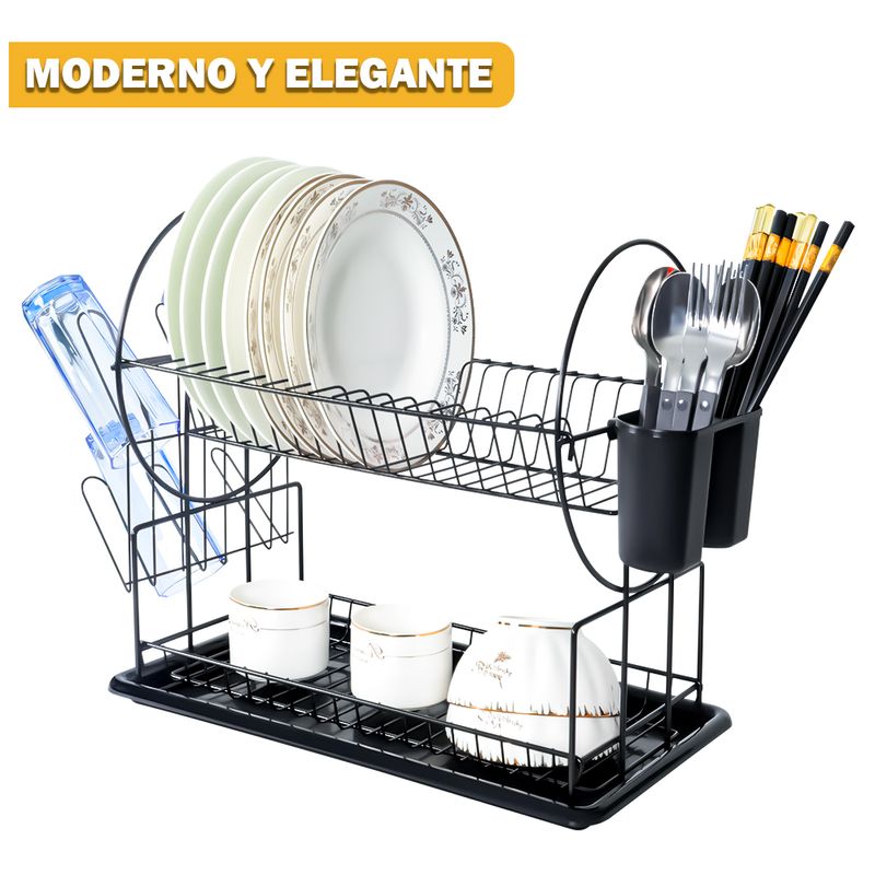 Organizador-Escurridor-de-Platos-Vasos-Moderno-2-Niveles-C13-Negro