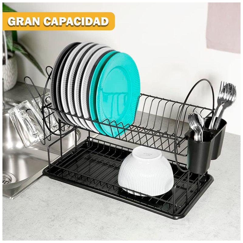 Organizador-Escurridor-de-Platos-Vasos-Moderno-2-Niveles-C13-Negro