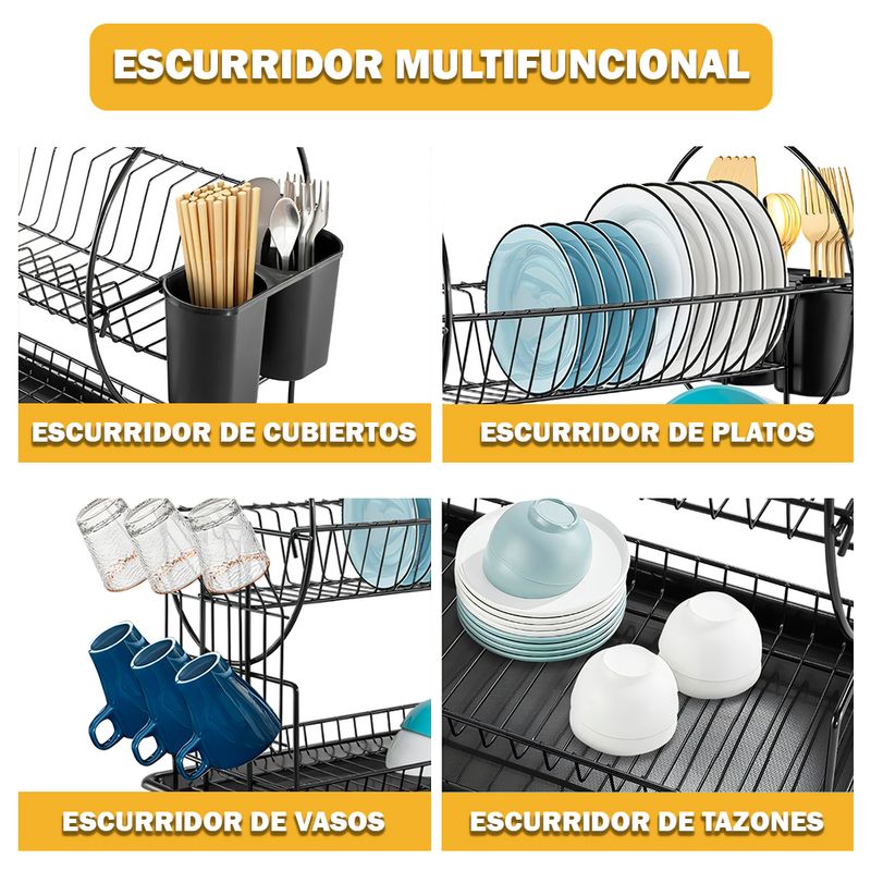 Organizador-Escurridor-de-Platos-Vasos-Moderno-2-Niveles-C13-Negro