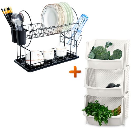 Organizador Escurridor de Platos C13 NG Y Frutero Apilable U80 BL X3