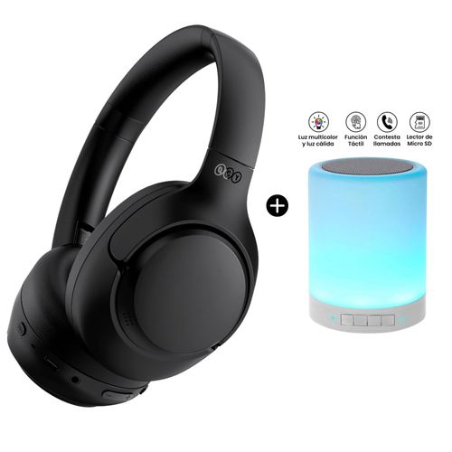 Audífono bluetooth QCY H3 Negro + Lampara Parlante multicolor de regalo