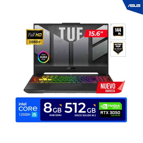 LAPTOP ASUS TUF F15/ 15.6'' FHD, IPS, 144Hz/ Ci5 12500H, 4.5GHz/ 8GB DDR4/ 512GB/ RTX 3050 4GB/ FREE