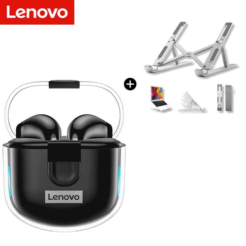 Audifonos Bluetooth Lenovo LP12 Negro + Soporte de aluminio para laptop de REGALO