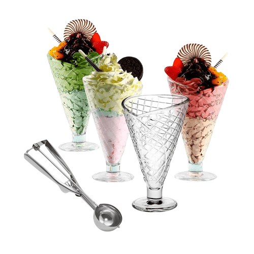 Kit Helado Juego de 4 Copas con Cuchara Para Helado con Expulsor