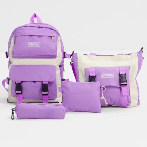 Pack Mochila Bolso Monedero Cartuchera 4 en 1 Kawaii - Morado