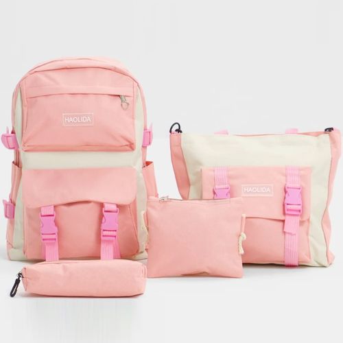 Pack Mochila Bolso Monedero Cartuchera 4 en 1 Kawaii - Rosa