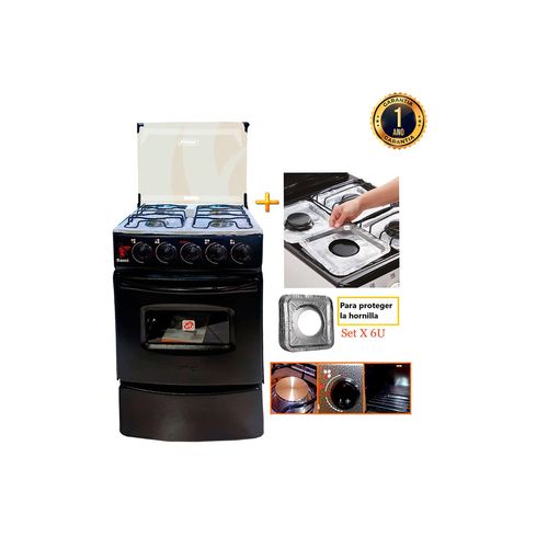 Cocina Fadic con tapa de vidrio y horno sami 4h Negro  +Protector