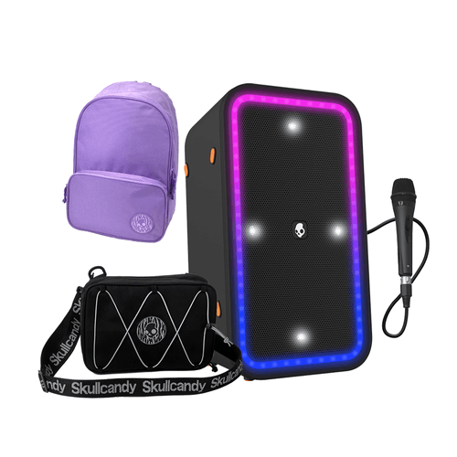 Parlante Skullcandy Stomp XL + Mochila Plain Morada + Morral Negro