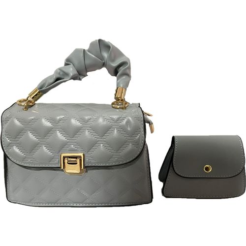 Set Cartera Bolso Billetera 2 en 1 Elegante con Asa Plisada - Gris Azulado