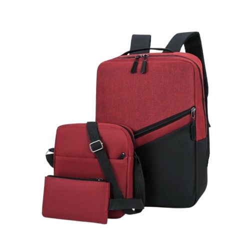 Pack Mochila 3 en 1 Porta Laptop Usb Bolsillos Trazados - V2 - Rojo