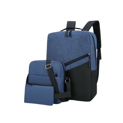 Pack Mochila 3 en 1 Porta Laptop Usb Bolsillos Trazados - V2 - Azul