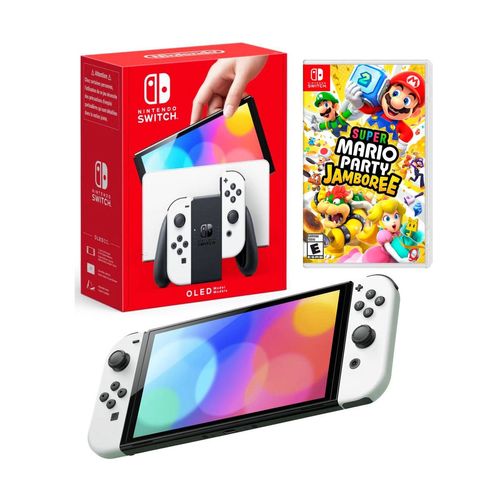 Consola Nintendo Switch Oled Blanca + Super Mario Party Jamboree + POSTER