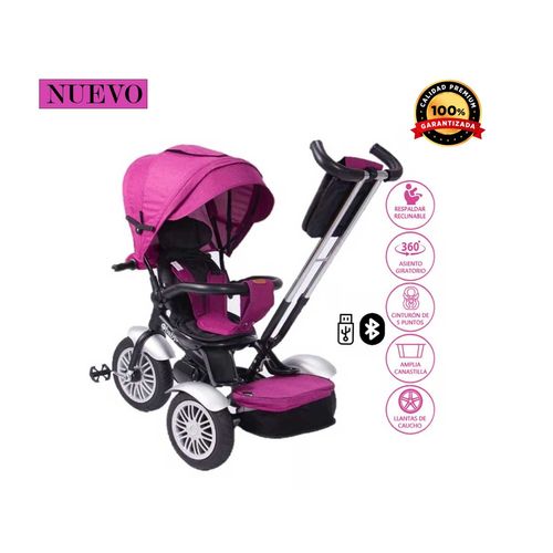 Triciclo Guiador Ebaby "ZOE" USB 360 Pink