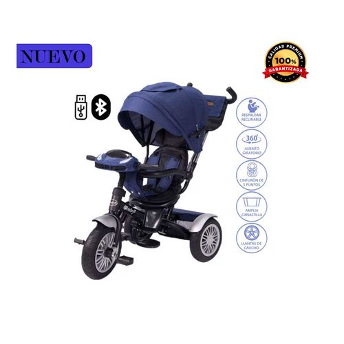 Triciclo Guiador Ebaby "ZOE" USB 360 Azul