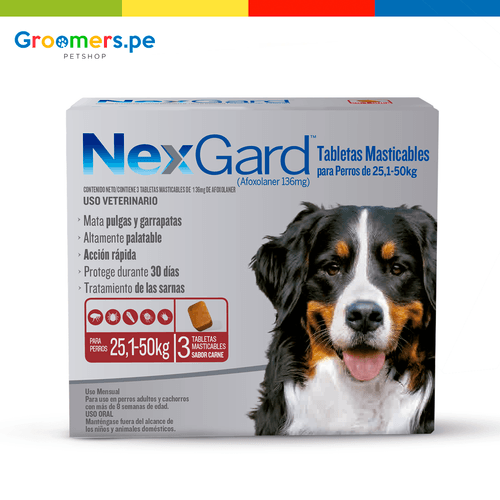 ANTIPULGAS PARA PERRO NEXGARD XL (25.1 - 50 KG) X 3 TABLETAS