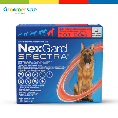 ANTIPULGAS PARA PERRO NEXGARD SPECTRA XL (30.1 - 60 KG) X 3 TABLETAS