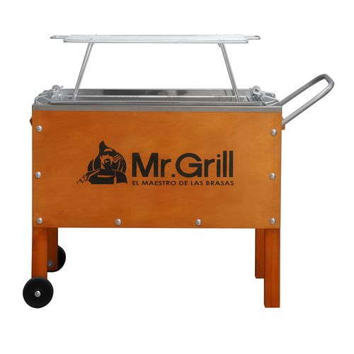 Caja China Mediana Jr Nogal Acero Inoxidable con Parrilla de Varillas