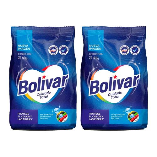 Pack Detergente en Polvo BOLIVAR Cuidado Total Floral Bolsa 4Kg x2un