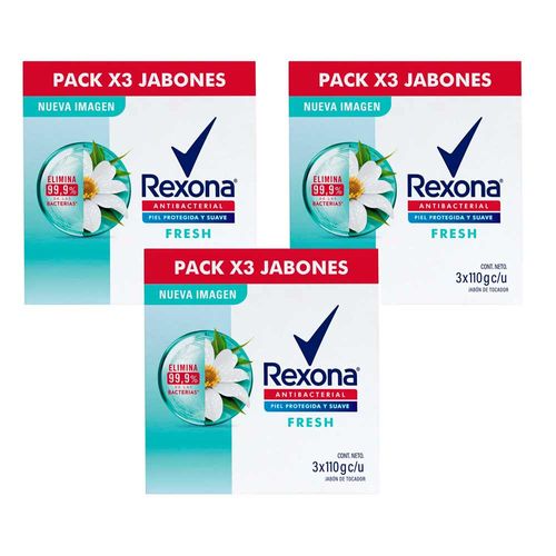 Pack Jabón Tocador REXONA Antibacterial Fresh 110g x 9un