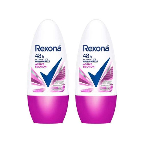 Pack Desodorante para mujer en Roll On para Mujer REXONA Active Emotion Frasco 50ml x2un