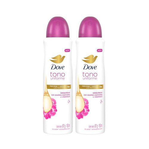 Pack Desodorante para Mujer Antitranspirante Aerosol DOVE Orquídeas Frasco 150ml x2un