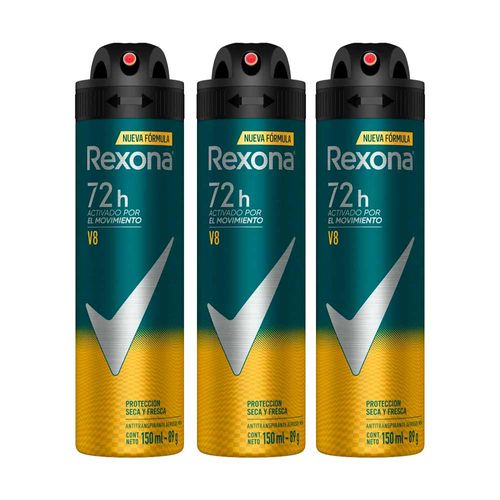 Pack Desodorante para hombre en Aerosol para Hombre REXONA V8 Frasco 150ml x3un