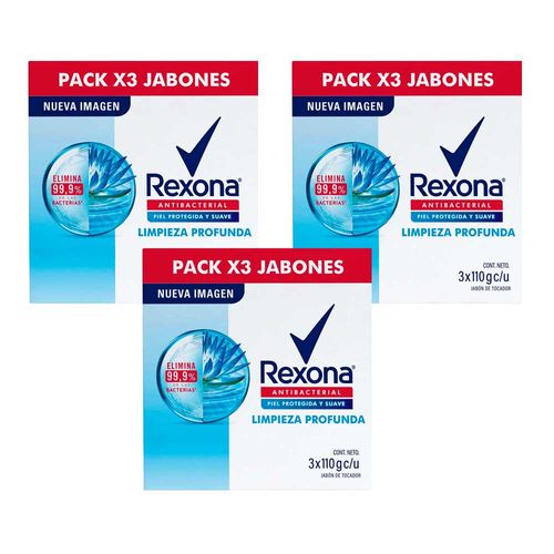 Pack Jabón Tocador REXONA Antibacterial Limpieza Profunda 110g x 9un