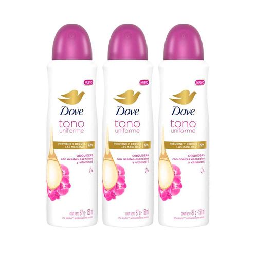 Pack Desodorante para Mujer Antitranspirante Aerosol DOVE Orquídeas Frasco 150ml x3un