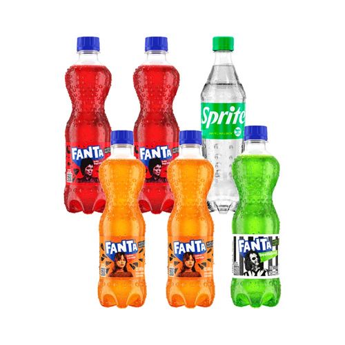 Pack FANTA Naranja 500ml x2un + KOLA INGLESA 500ml x2un + SPRITE Lima limón 500ml + FANTA Manzana Beetlejuice 500ml