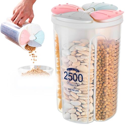 Contenedor Dispensador de Cereales Menestras 4 Divisiones 2500ml