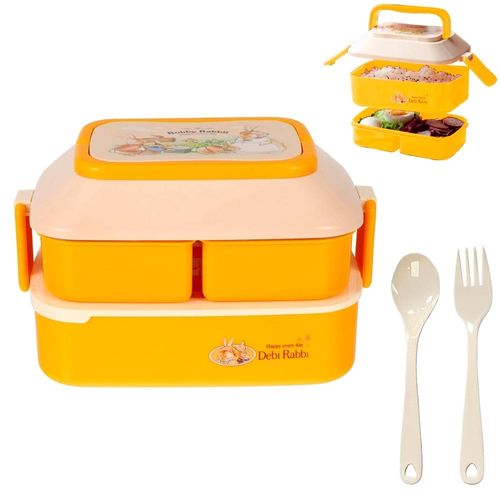 Táper Lonchera Bento 3 Divisiones + Cubiertos Amarillo T181