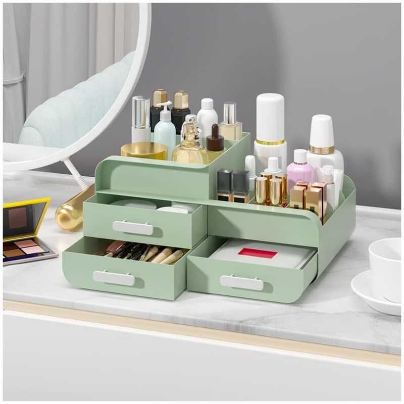 Organizador-de-Maquillaje-Cosmeticos-Estante-de-Tocador-Verde-N161