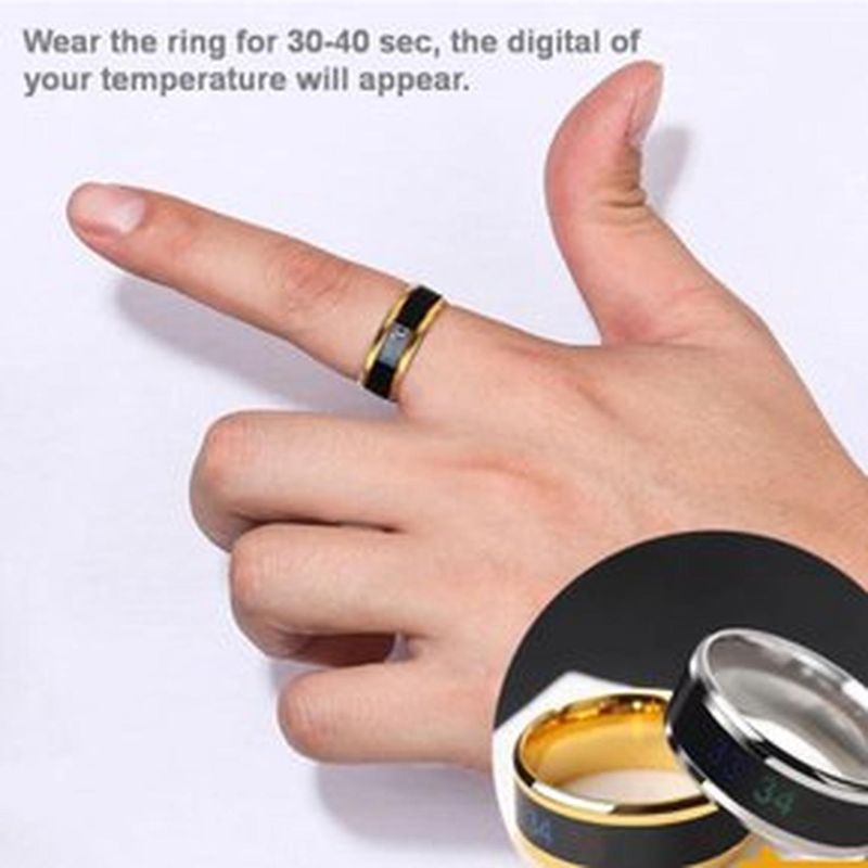 Packx2-Anillo-Inteligente-De-Acero-Con-Sensor-De-Temperatura-Unisex-Color-Negro---Talla-6