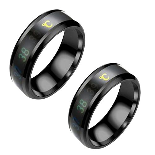 Packx2 Anillo Inteligente De Acero Con Sensor De Temperatura Unisex Color Negro - Talla 6