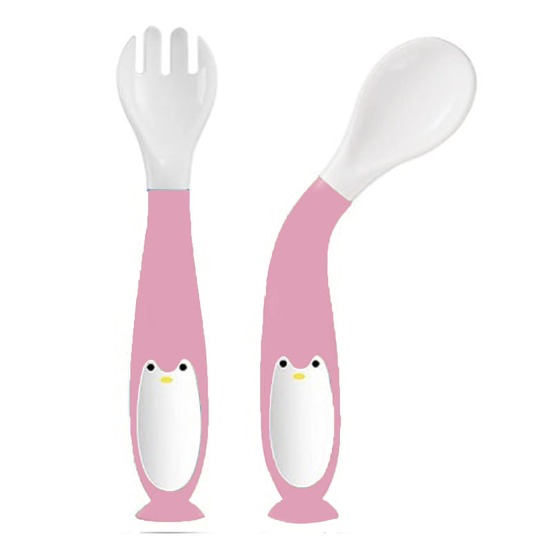 Pack-Cubiertos-Flexibles-Pinguino-Para-Bebe-Baby-Froggie-Rosado