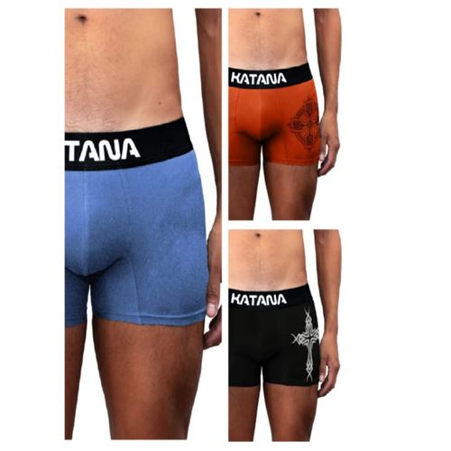 ROPA INTERIOR KATANA BOXER PACK X 3 CELESTE NARANJA Y NEGRO CRUZ TRIBAL