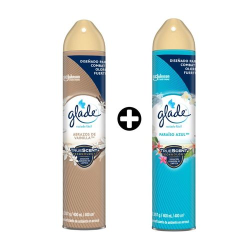 COMBO Ambientador Aerosol Glade Abrazos Vainilla x 400ml + Ambientador en spray Glade Paraíso Azul x 400ml