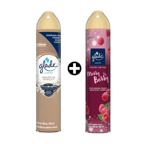 COMBO Ambientador Aerosol Glade Abrazos Vainilla x 400ml + Ambientador Aerosol Glade Merry Berry 400ml