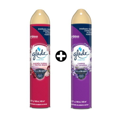 COMBO Ambientador Aerosol Glade Alegria Floral x 400ml + Ambientador en spray Glade Lavanda x 400ml