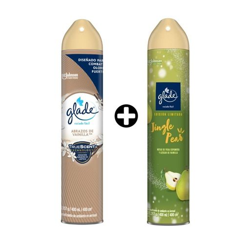 COMBO Ambientador Aerosol Glade Abrazos Vainilla x 400ml + Ambientador Aerosol Glade Jingle Pear 400ml