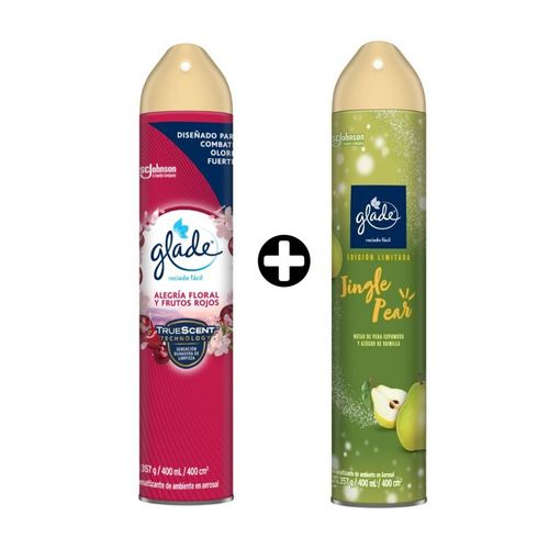 COMBO Ambientador Aerosol Glade Alegria Floral x 400ml + Ambientador Aerosol Glade Jingle Pear 400ml