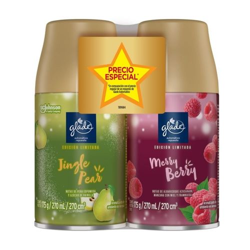 Repuesto Automático Glade Jingle Pear 270ml + Merry Berry 270ml