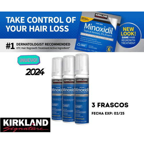 Minoxidil 5% en ESPUMA Kirkland ORIGINAL  3 frascos- barba y cabello